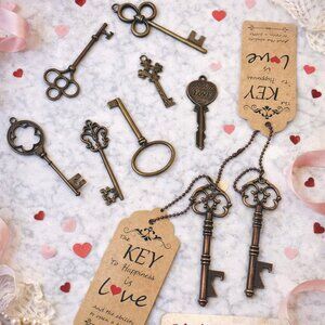 Set of 10 Vintage-Style Metal Skeleton Keys | Valentine & Galentine Party Favors